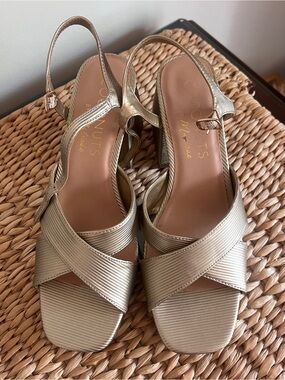 Coconuts by Matisse Metallic Gold Crisscross Slingback Heels